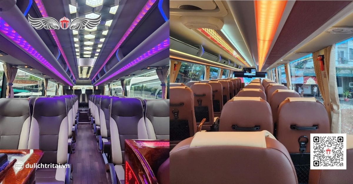 Nội thất xe 45 chỗ trang bị ghế ngồi bọc da cao cấp, êm ái